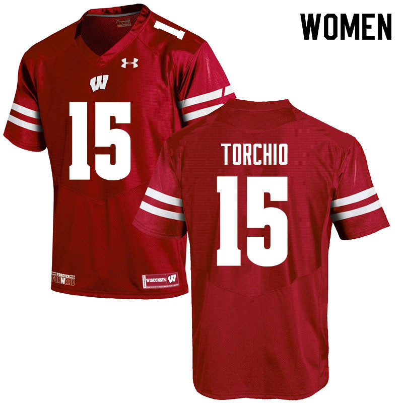 Women #15 John Torchio Wisconsin Badgers College Football Jerseys Sale-Red - Click Image to Close